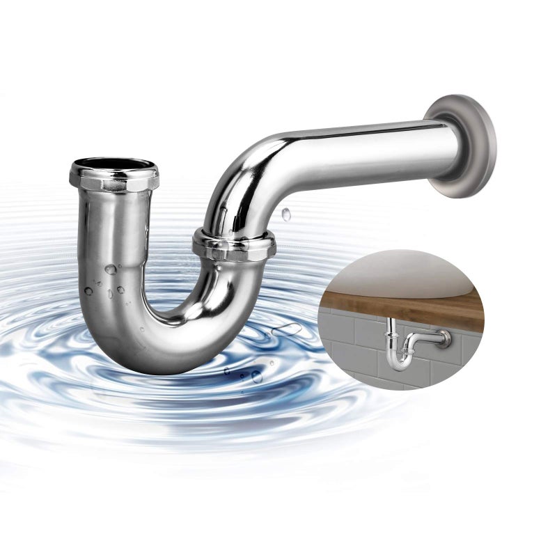 ZM Brass P-Trap Pipe with Clean Out Basin Sink Waste Kit with Reducing Washer 1-1/2'' 22GA - Image 1